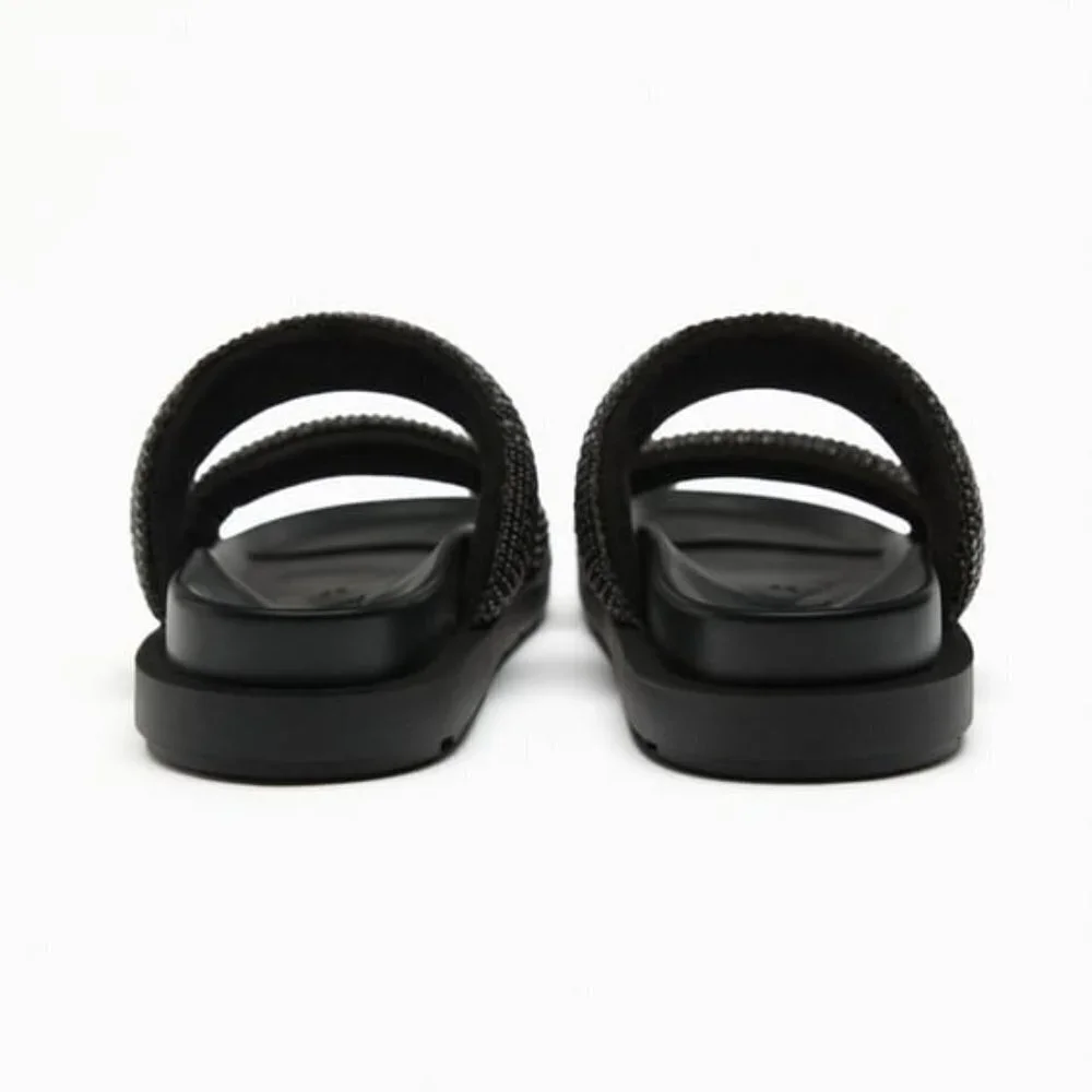 ZARA FLAT SLIDER SANDALS WITH RHINESTONES BLACK SIZE 7.5| 3661/110/800 - Picture 4 of 8